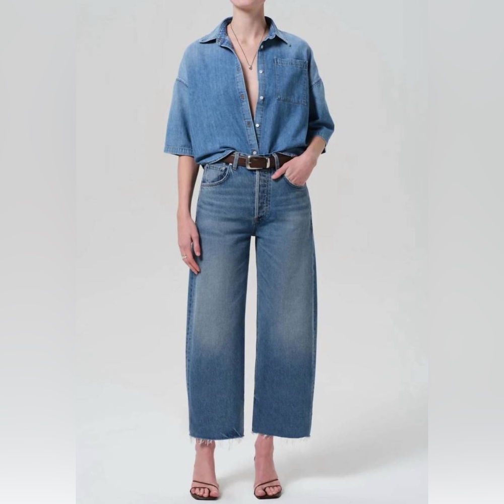 Citizens Of Humanity Ayla crop raw hem, flare jeans, Color: Telegraph